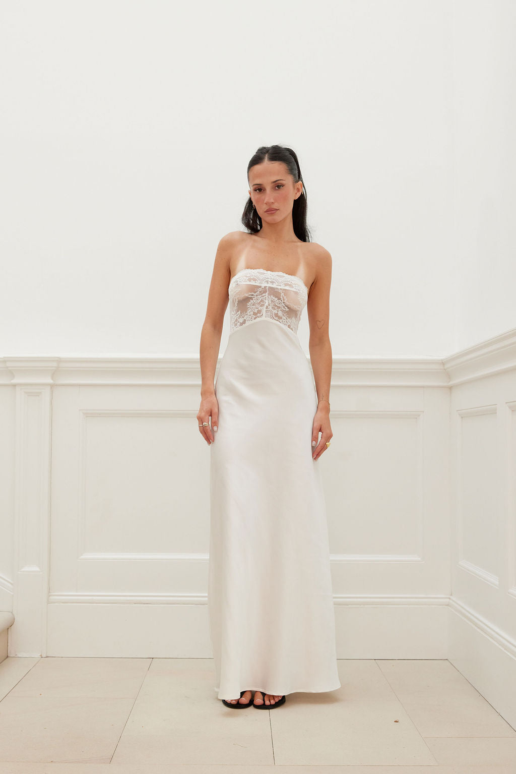 LACE BUST BIAS CUT MAXI DRESS ivory – Winchester Studios