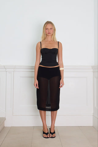 SHEER MID LENGTH SKIRT black