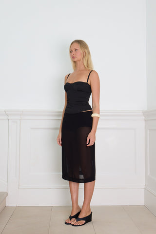 SHEER MID LENGTH SKIRT black