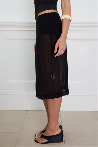 SHEER MID LENGTH SKIRT black