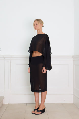 SHEER MID LENGTH SKIRT black