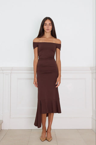 GRADUAL DRAPE SKIRT BROWN