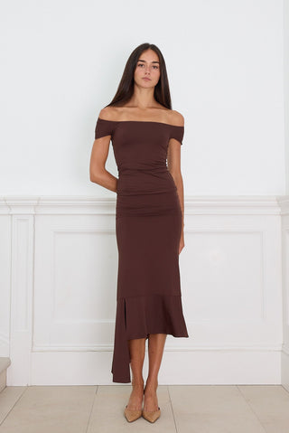 GRADUAL DRAPE SKIRT BROWN