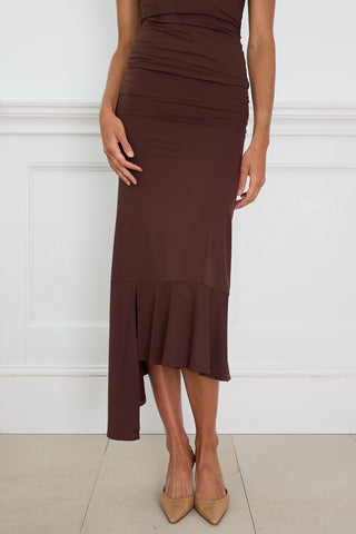 GRADUAL DRAPE SKIRT BROWN