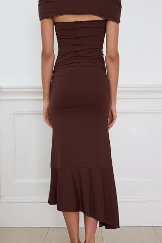 GRADUAL DRAPE SKIRT BROWN