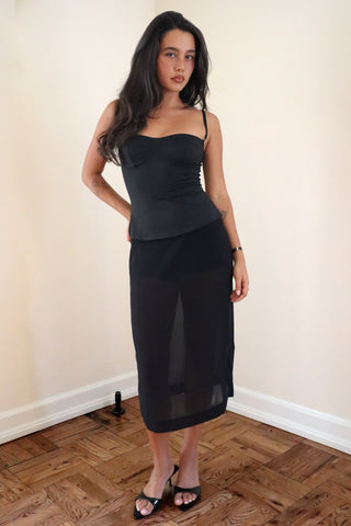 SHEER MID LENGTH SKIRT black