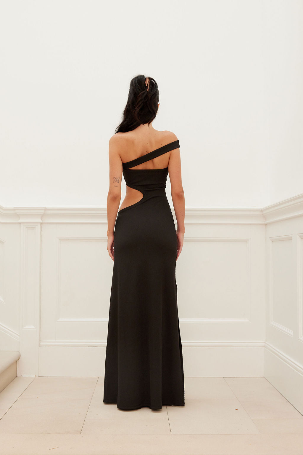 black dress with hips cut out Sexy Long Prom Dress with Front Cut Out Olive / Small