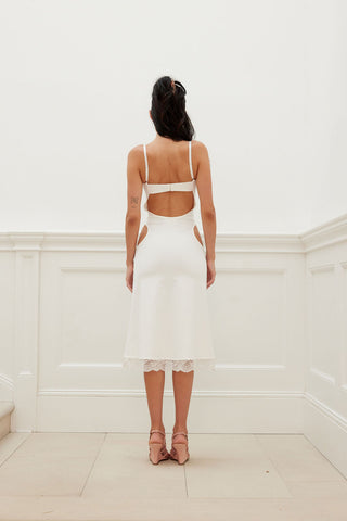 SIDE HIP CUT OUT MIDI DRESS ivory