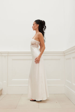 LACE BUST BIAS CUT MAXI DRESS ivory