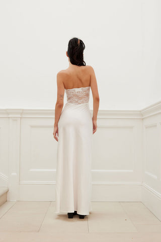 LACE BUST BIAS CUT MAXI DRESS ivory