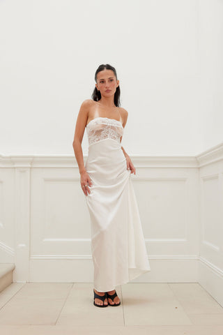 LACE BUST BIAS CUT MAXI DRESS ivory