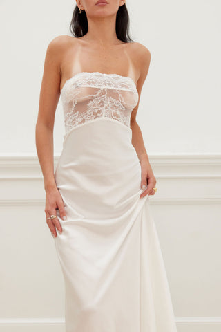 LACE BUST BIAS CUT MAXI DRESS ivory